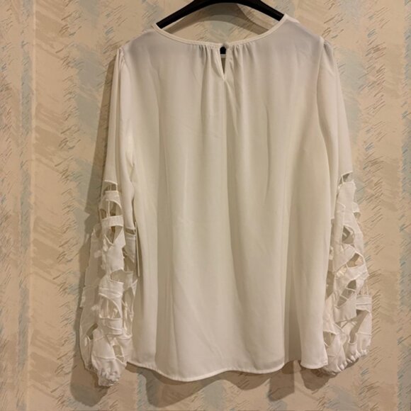 Joie Womens Holiday Blouse Laser Cut Out Sleeves Embroidered XL Keyhole NWT - Picture 2 of 12